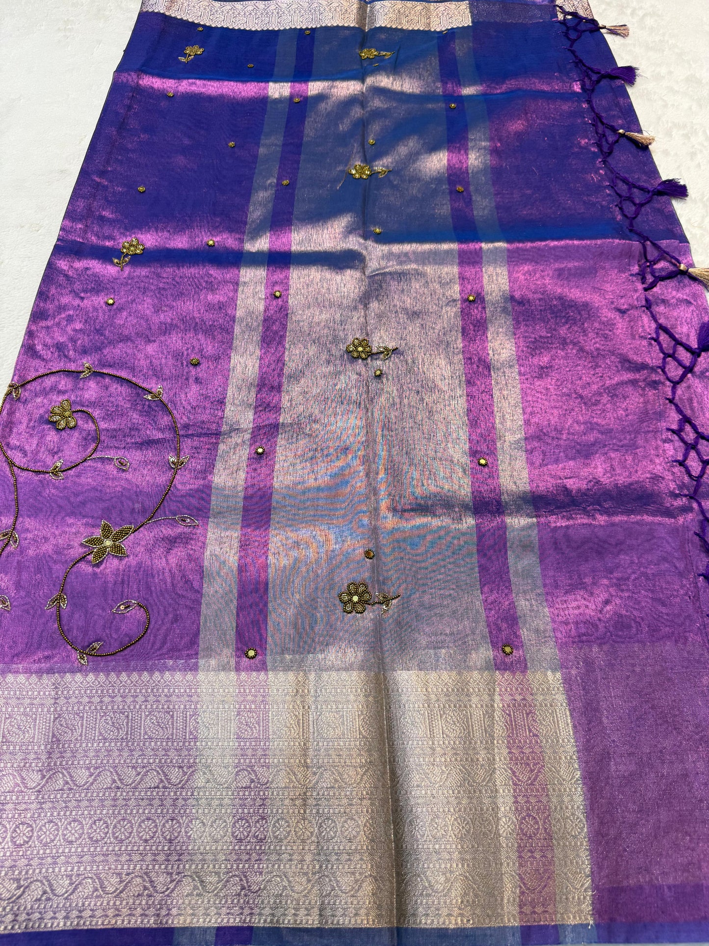 Blue Tissue Designer Handwork Premium Banarasi Silk Saree