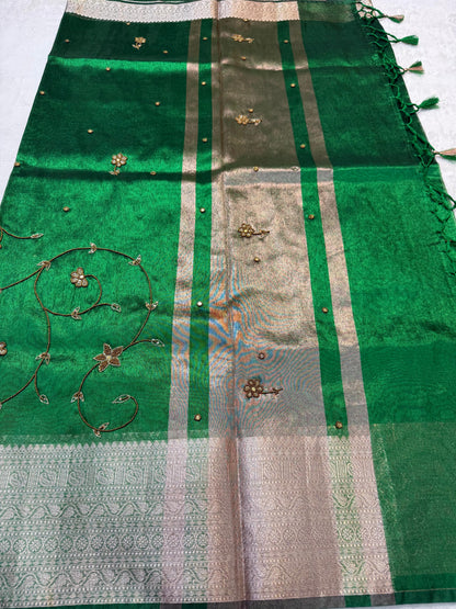 Blue Tissue Designer Handwork Premium Banarasi Silk Saree