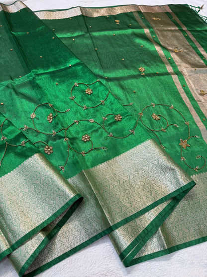 Blue Tissue Designer Handwork Premium Banarasi Silk Saree