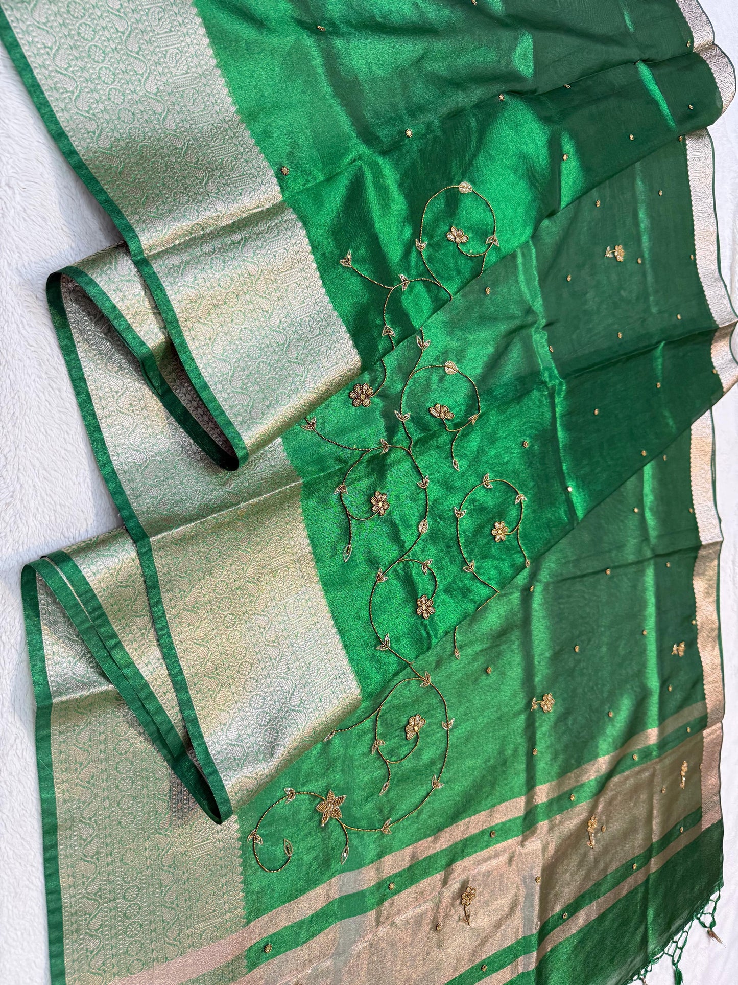 Blue Tissue Designer Handwork Premium Banarasi Silk Saree