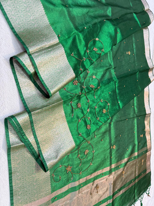 Blue Tissue Designer Handwork Premium Banarasi Silk Saree