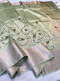 Pista Green Tissue Designer Handwork Premium Banarasi Silk Saree