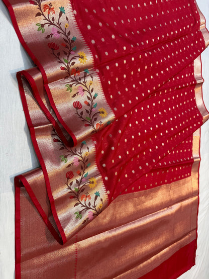 Red Cotton Kota Paithani Border Premium Banarasi Saree