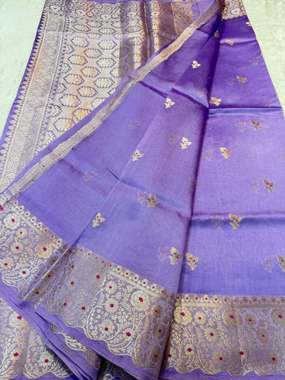 Lovender Shade Pure Green Mango Premium Banarasi Silk Saree