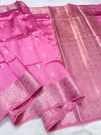 Pink Shade Pure Green Mango Premium Banarasi Silk Saree