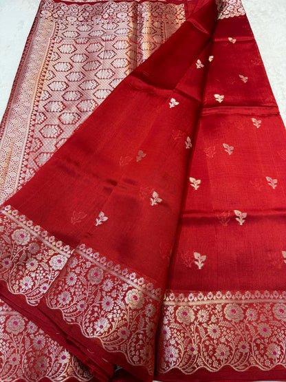 Red Shade Pure Green Mango Premium Banarasi Silk Saree