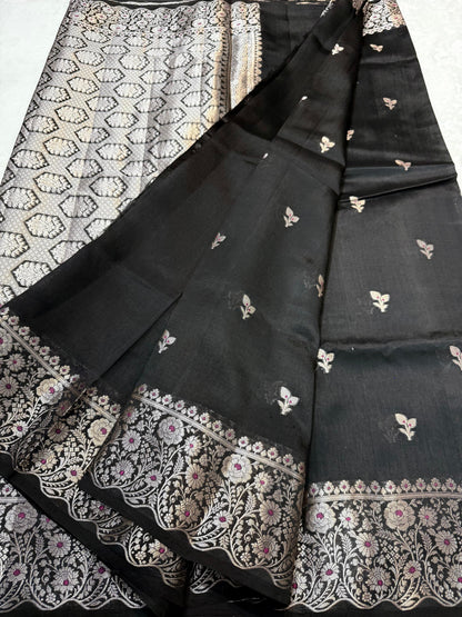 Black Shade Pure Green Mango Premium Banarasi Silk Saree