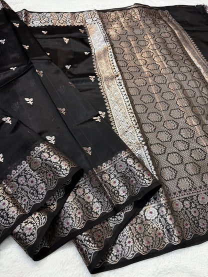 Black Shade Pure Green Mango Premium Banarasi Silk Saree