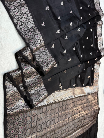 Black Shade Pure Green Mango Premium Banarasi Silk Saree