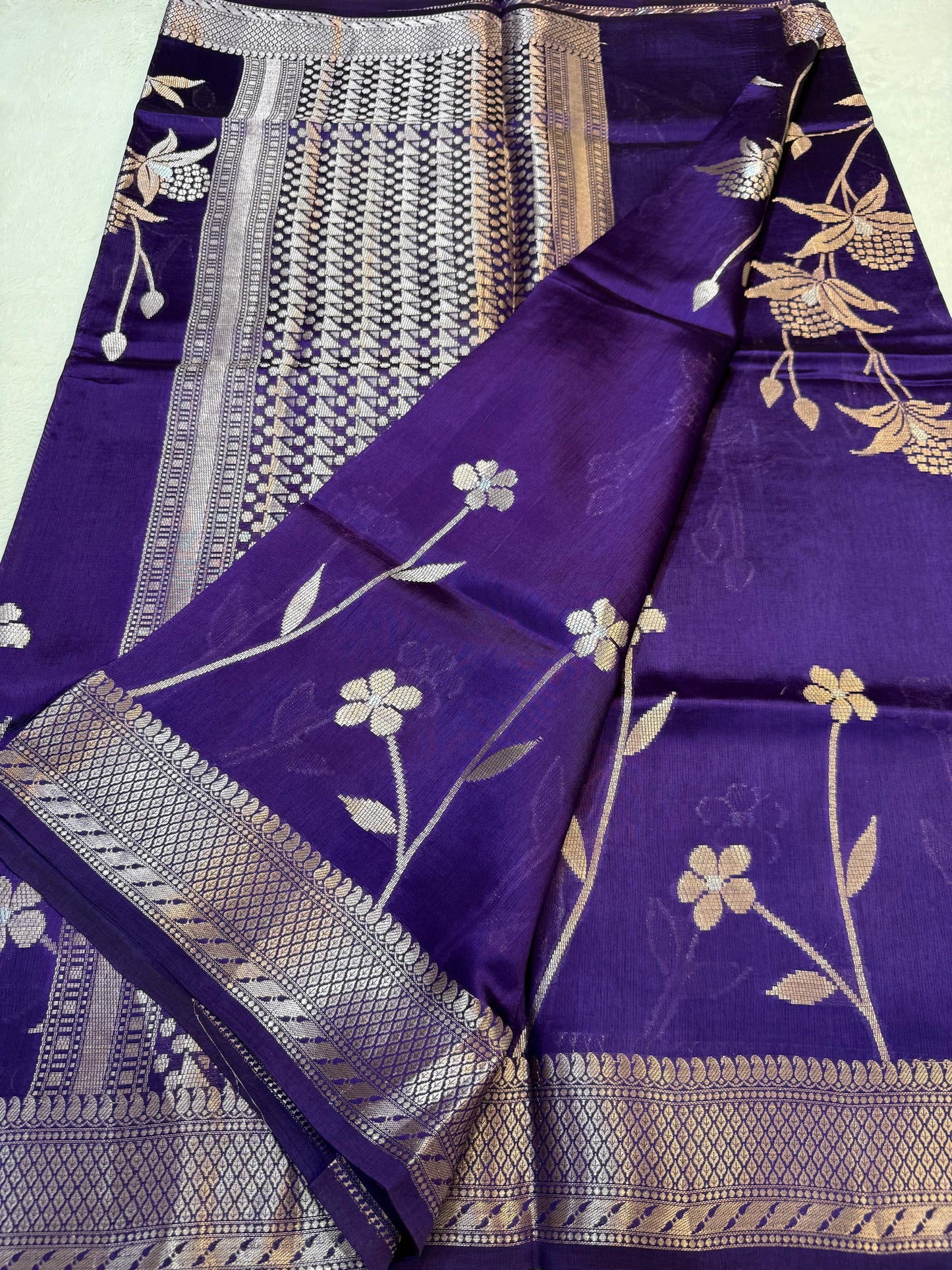 Purple & Blue Shade Pure Viscose Premium Banarasi Silk Saree