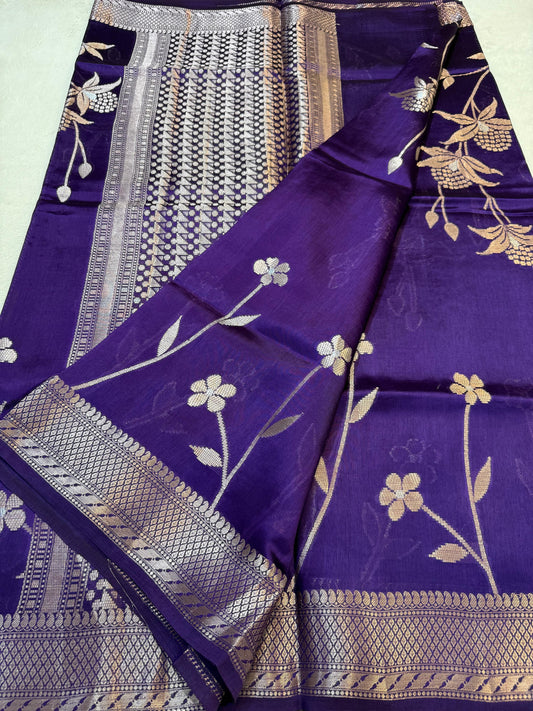 Purple & Blue Shade Pure Viscose Premium Banarasi Silk Saree