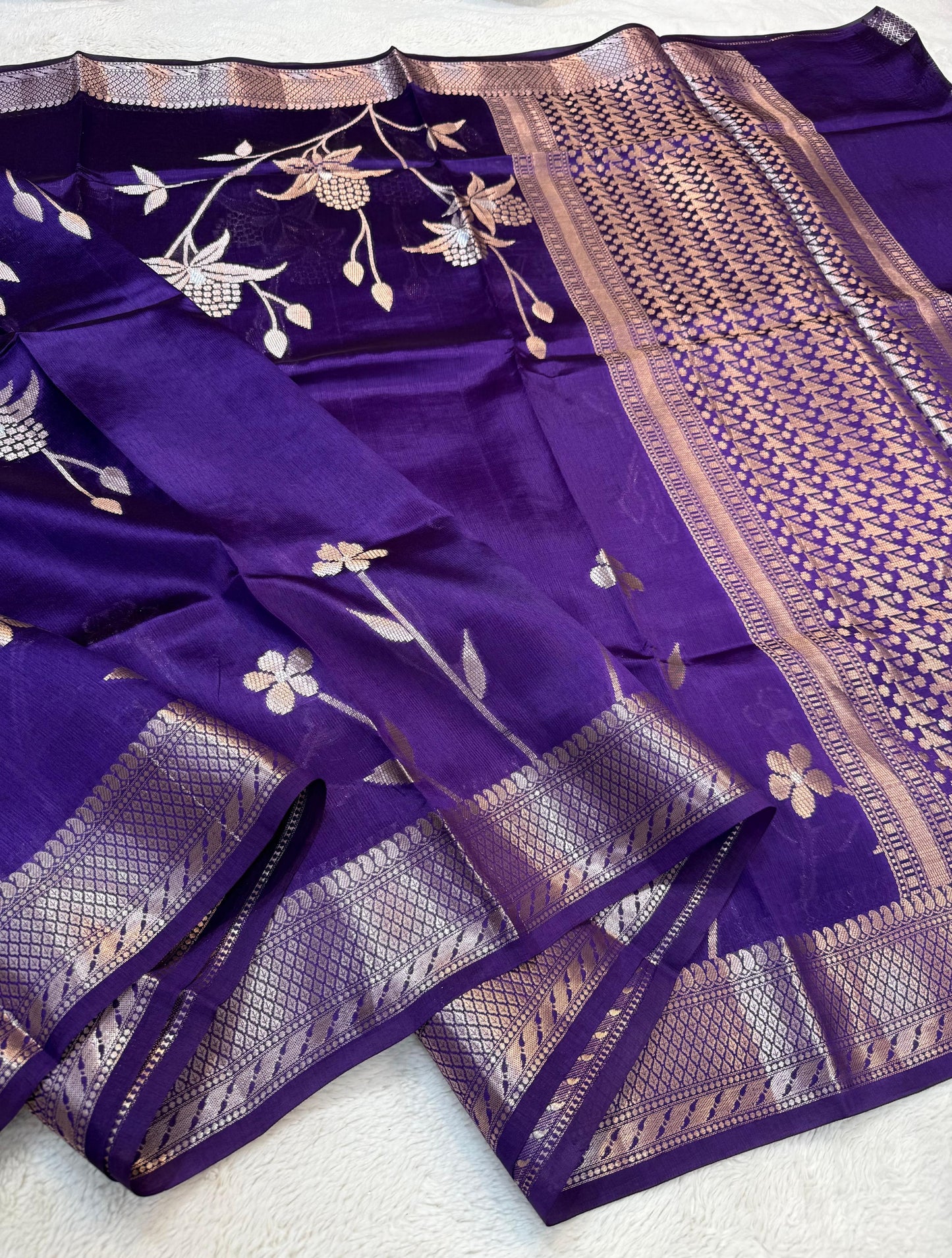 Purple & Blue Shade Pure Viscose Premium Banarasi Silk Saree