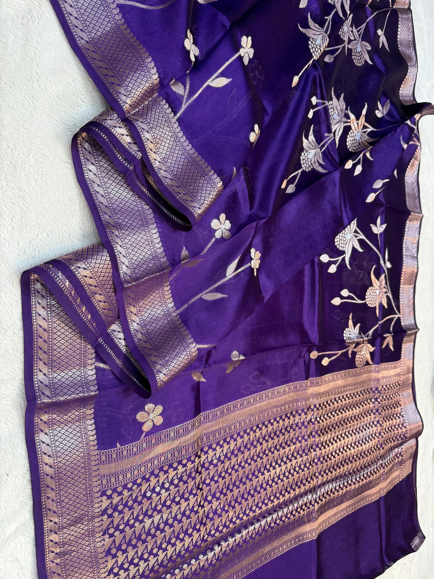 Purple & Blue Shade Pure Viscose Premium Banarasi Silk Saree