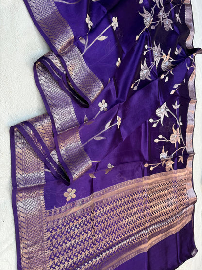 Purple & Blue Shade Pure Viscose Premium Banarasi Silk Saree