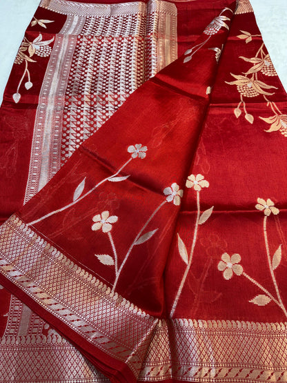 Red Shade Pure Viscose Premium Banarasi Silk Saree