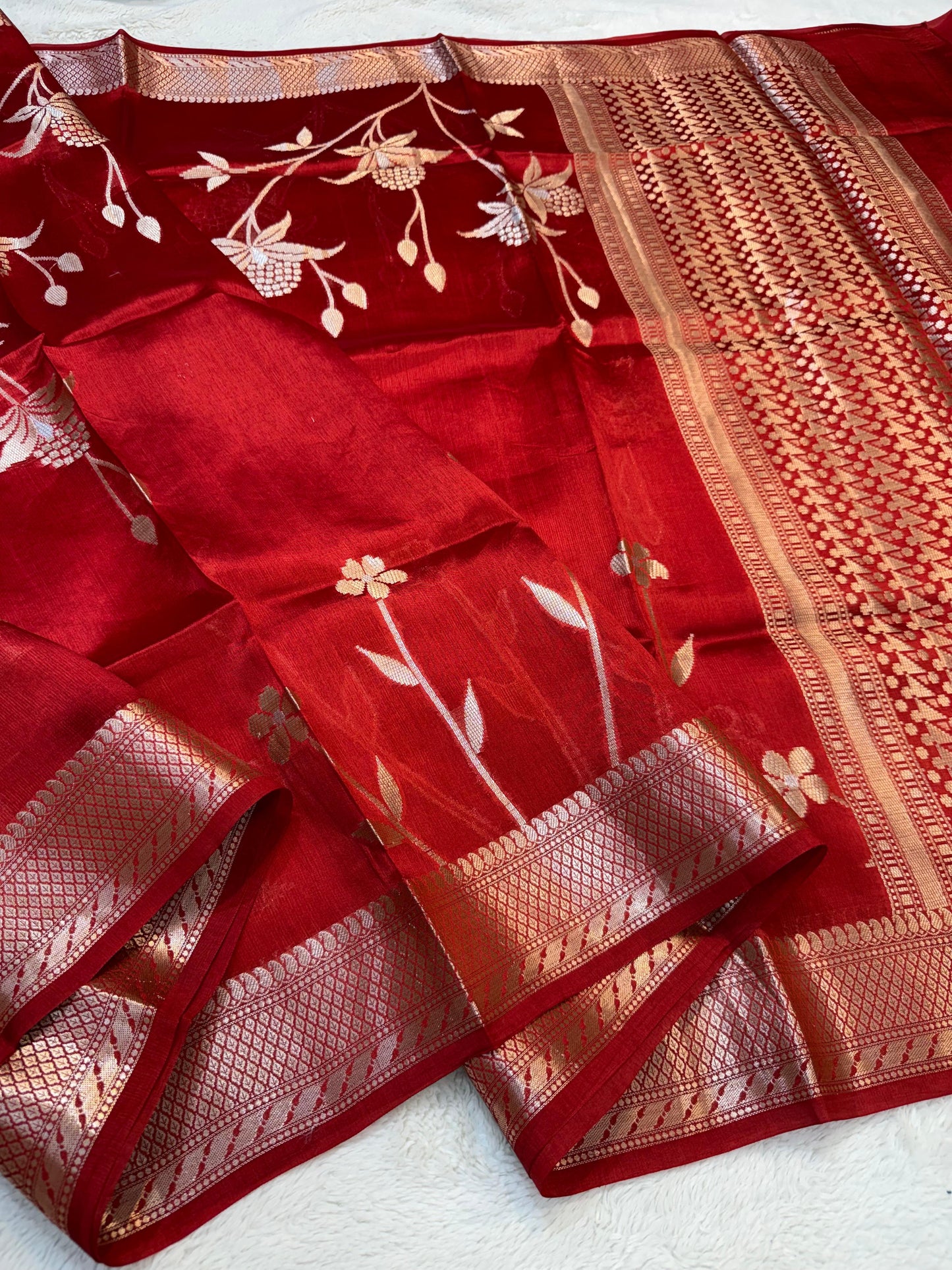 Red Shade Pure Viscose Premium Banarasi Silk Saree
