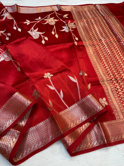Red Shade Pure Viscose Premium Banarasi Silk Saree