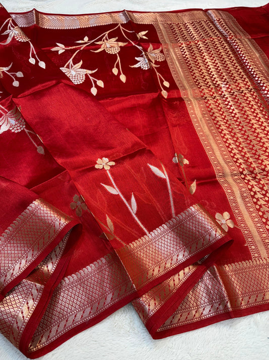 Red Shade Pure Viscose Premium Banarasi Silk Saree