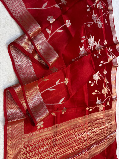 Red Shade Pure Viscose Premium Banarasi Silk Saree