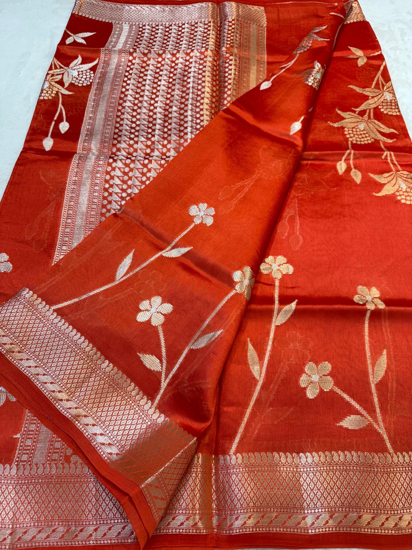 Orange Shade Pure Viscose Premium Banarasi Silk Saree