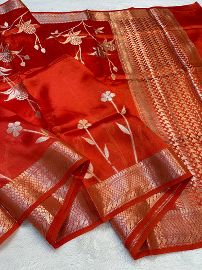 Orange Shade Pure Viscose Premium Banarasi Silk Saree