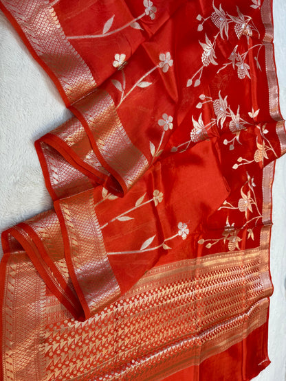 Orange Shade Pure Viscose Premium Banarasi Silk Saree