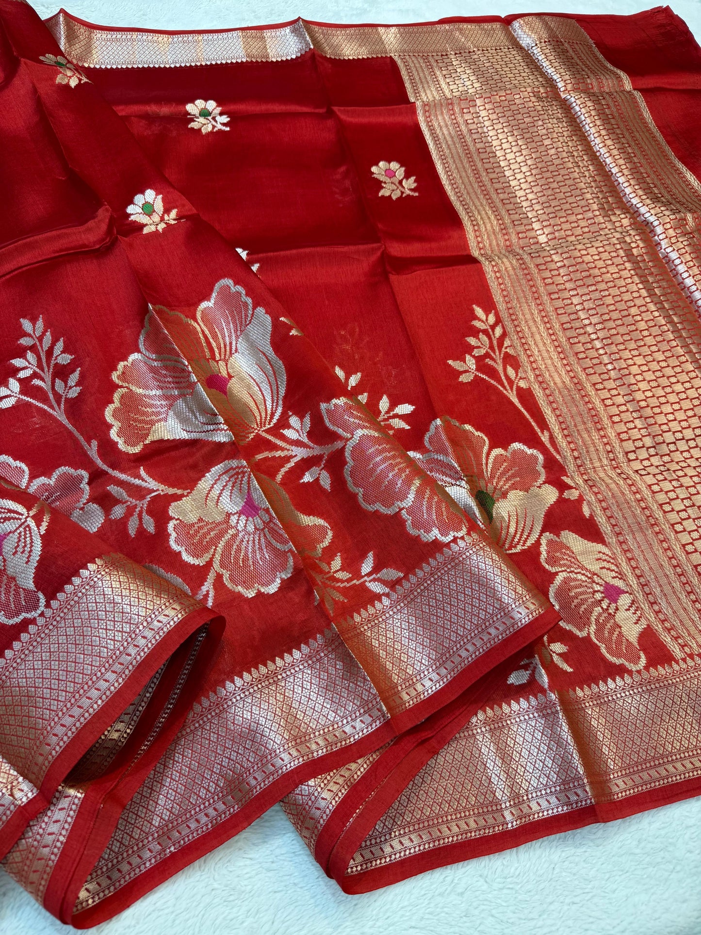Red Shade Pure Viscose Premium Banarasi Silk Saree