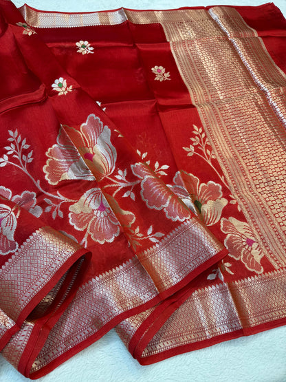 Red Shade Pure Viscose Premium Banarasi Silk Saree