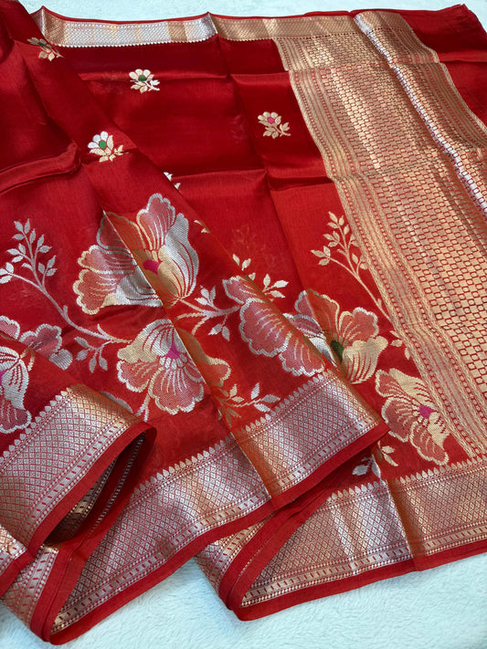 Red Shade Pure Viscose Premium Banarasi Silk Saree