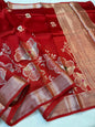 Red Shade Pure Viscose Premium Banarasi Silk Saree