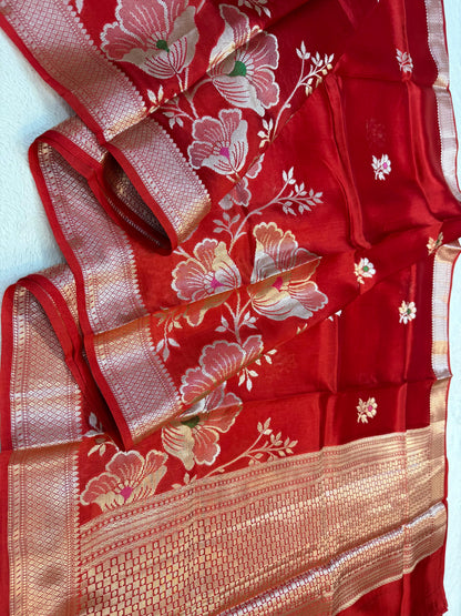 Red Shade Pure Viscose Premium Banarasi Silk Saree
