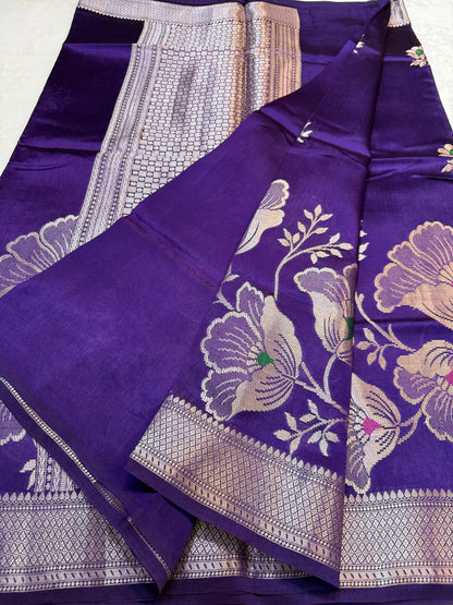 Purple & Blue Shade Pure Viscose Premium Banarasi Silk Saree