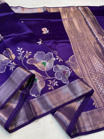 Purple & Blue Shade Pure Viscose Premium Banarasi Silk Saree