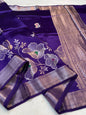 Purple & Blue Shade Pure Viscose Premium Banarasi Silk Saree
