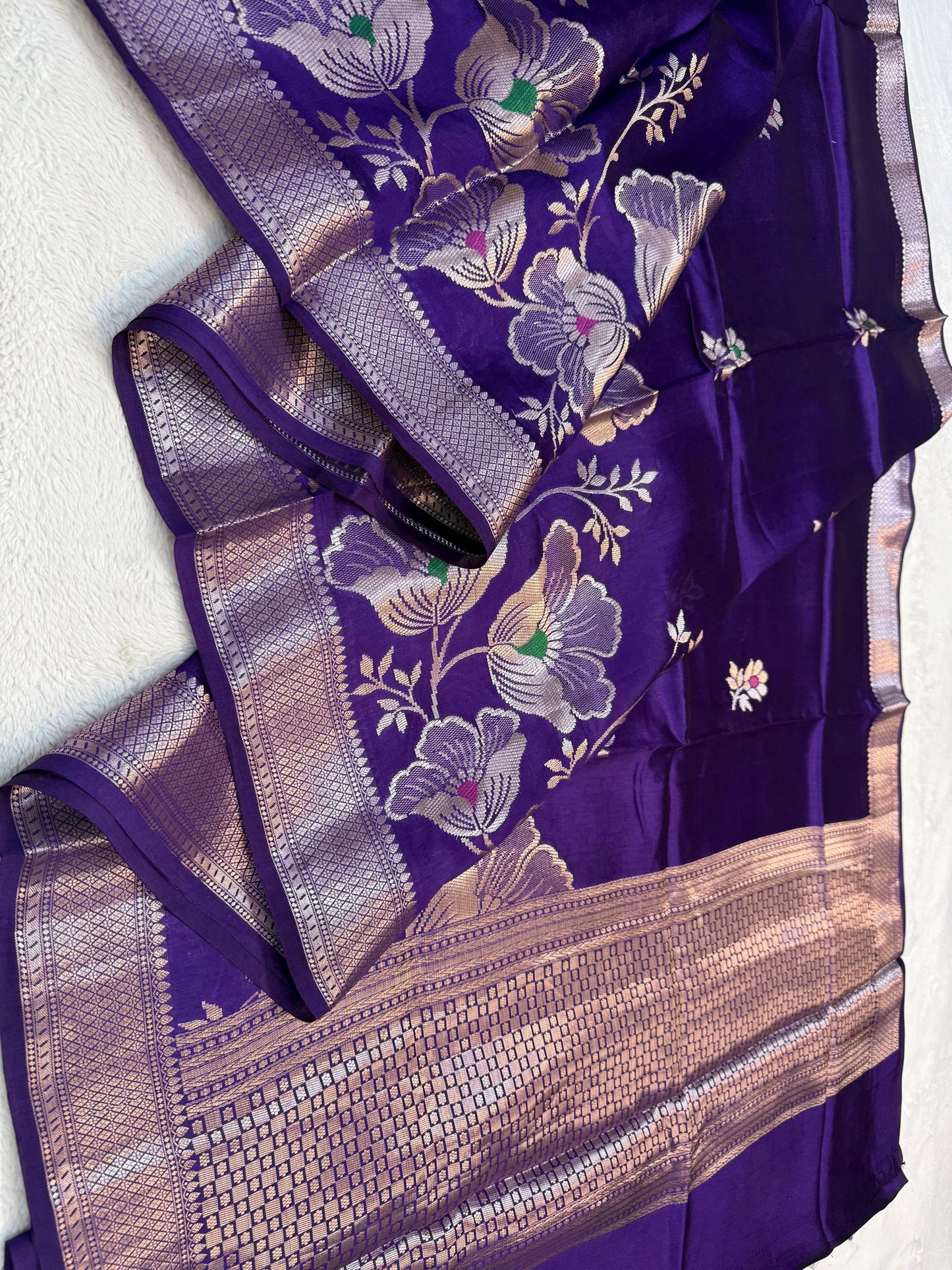 Purple & Blue Shade Pure Viscose Premium Banarasi Silk Saree