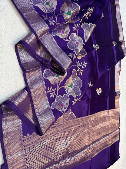Purple & Blue Shade Pure Viscose Premium Banarasi Silk Saree