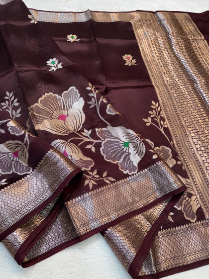 Wine Shade Pure Viscose Premium Banarasi Silk Saree