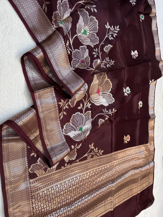 Wine Shade Pure Viscose Premium Banarasi Silk Saree