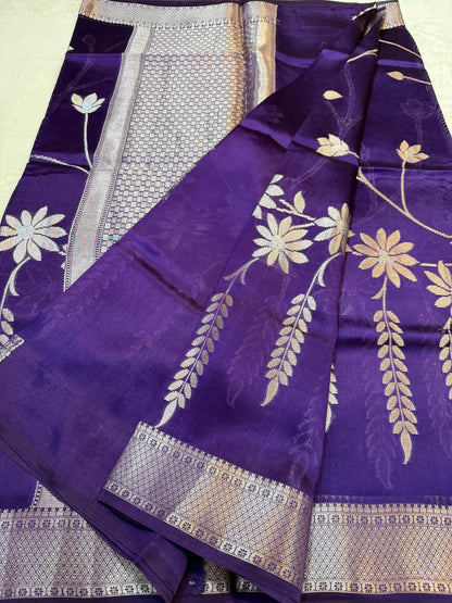 Blue Shade Pure Viscose Premium Banarasi Silk Saree