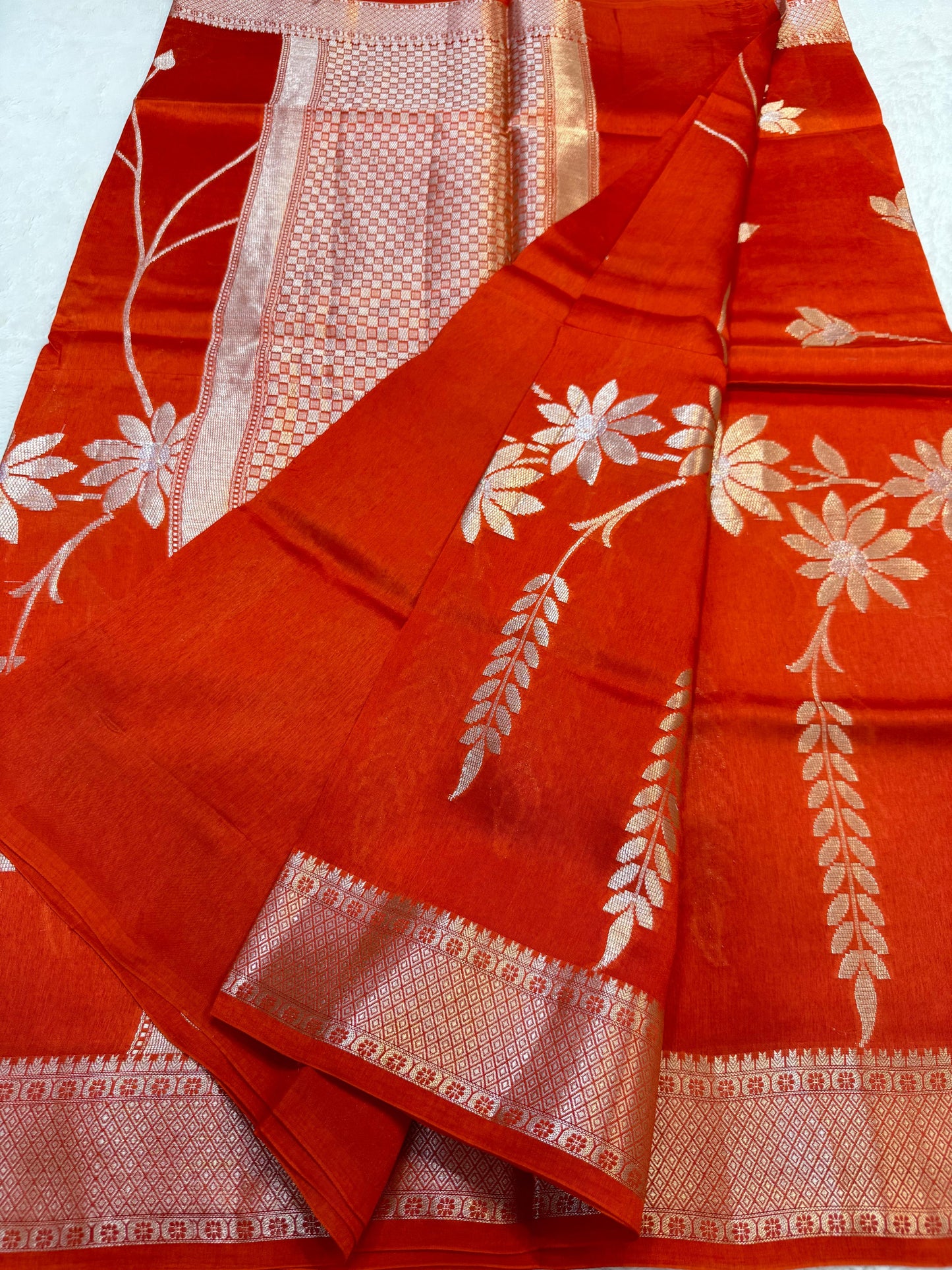 Orange Shade Pure Viscose Premium Banarasi Silk Saree