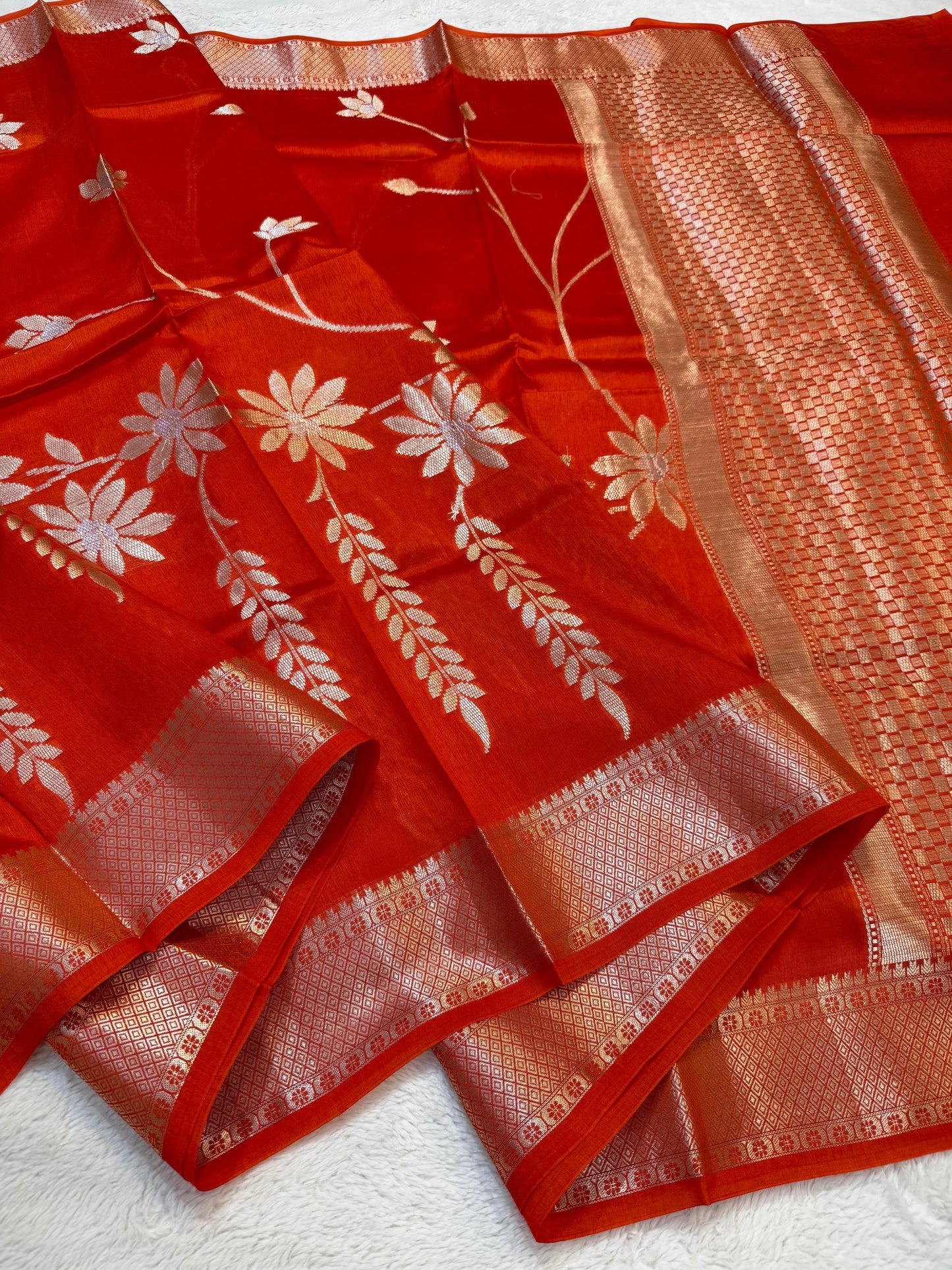 Orange Shade Pure Viscose Premium Banarasi Silk Saree