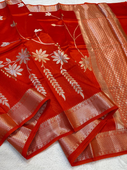 Orange Shade Pure Viscose Premium Banarasi Silk Saree