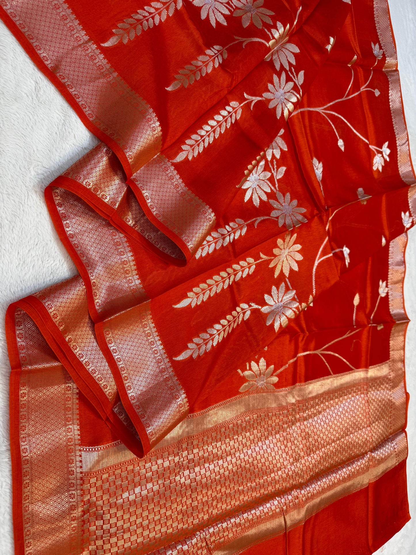Orange Shade Pure Viscose Premium Banarasi Silk Saree