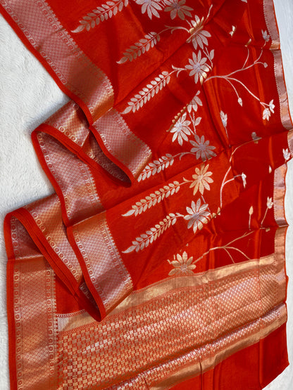 Orange Shade Pure Viscose Premium Banarasi Silk Saree