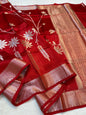 Red Shade Pure Viscose Premium Banarasi Silk Saree