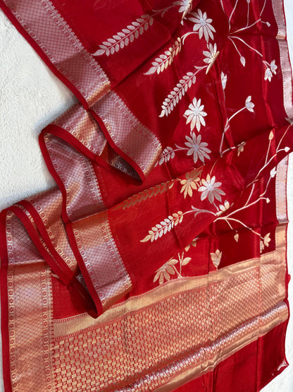 Red Shade Pure Viscose Premium Banarasi Silk Saree