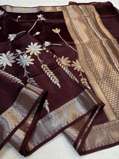 Wine Shade Pure Viscose Premium Banarasi Silk Saree