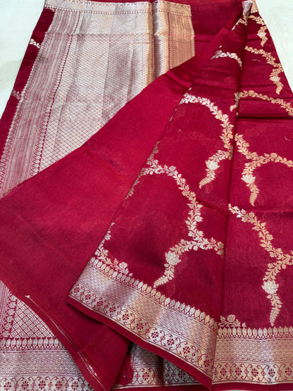 Rani Shade Pure Viscose Premium Banarasi Silk Saree
