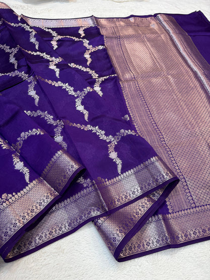 Blue Shade Pure Viscose Premium Banarasi Silk Saree