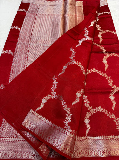 Red Shade Pure Viscose Premium Banarasi Silk Saree